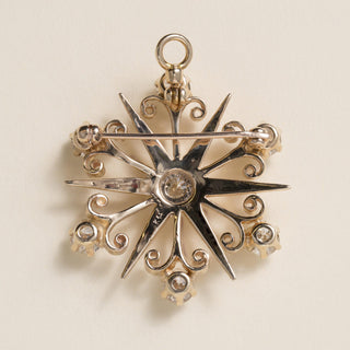 1950s Victorian Revival 13K Gold 2.25 Carats Diamond Starburst Brooch Pendant
