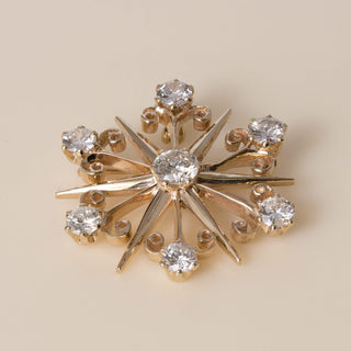 1950s Victorian Revival 13K Gold 2.25 Carats Diamond Starburst Brooch Pendant