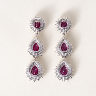 Vintage Platinum 7.5 Carats Ruby and 5 Carats Diamond Dangle Earrings