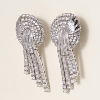 Estate 14K White Gold 16.01 Carats Cascading Diamond Chandelier Earrings