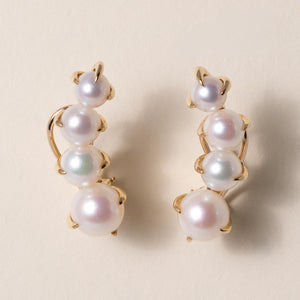 Vintage White Pearl Ear Climber Earrings 18K Yellow Gold