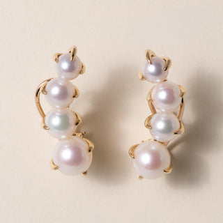 Vintage White Pearl Ear Climber Earrings 18K Yellow Gold