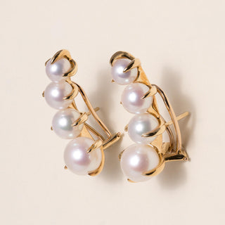 Vintage White Pearl Ear Climber Earrings 18K Yellow Gold