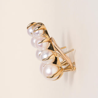 Vintage White Pearl Ear Climber Earrings 18K Yellow Gold