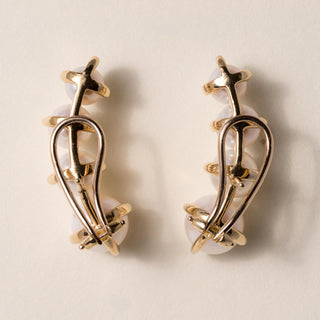 Vintage White Pearl Ear Climber Earrings 18K Yellow Gold