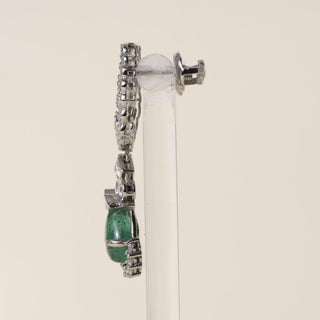 Vintage Platinum Emerald Cabochon and Diamond Star Earrings