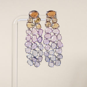 Estate 18K Portrait Cut 14.44 Carats Sapphire & Garnet Ombre Earrings