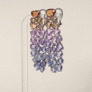 Estate 18K Portrait Cut 14.44 Carats Sapphire & Garnet Ombre Earrings
