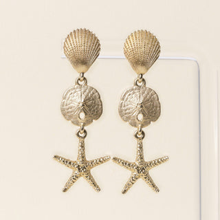 Vintage 14K Yellow Gold Seashell and Starfish Dangle Earrings