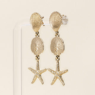 Vintage 14K Yellow Gold Seashell and Starfish Dangle Earrings
