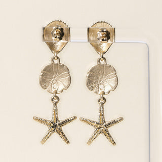 Vintage 14K Yellow Gold Seashell and Starfish Dangle Earrings