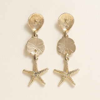 Vintage 14K Yellow Gold Seashell and Starfish Dangle Earrings