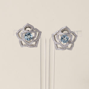 Estate Platinum 1.44ct Blue Topaz & Diamond Flower Clip-On Earrings