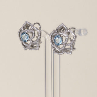 Estate Platinum 1.44ct Blue Topaz & Diamond Flower Clip-On Earrings