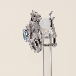 Estate Platinum 1.44ct Blue Topaz & Diamond Flower Clip-On Earrings