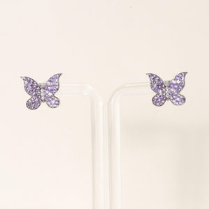 Estate Platinum 1.88cts Purple Sapphire and Diamond Butterfly Stud Earrings