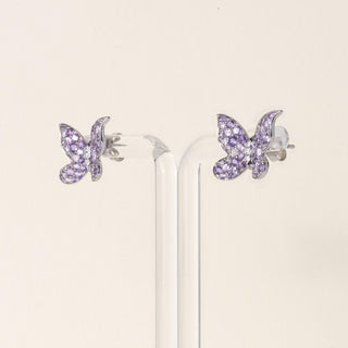 Estate Platinum 1.88cts Purple Sapphire and Diamond Butterfly Stud Earrings