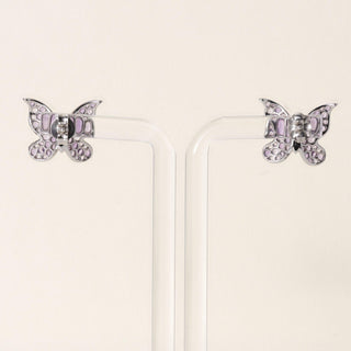 Estate Platinum 1.88cts Purple Sapphire and Diamond Butterfly Stud Earrings