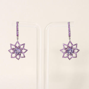 Estate Platinum Purple Sapphire and Topaz Floral Dangle Earrings