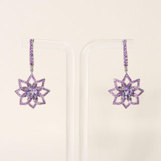 Estate Platinum Purple Sapphire and Topaz Floral Dangle Earrings