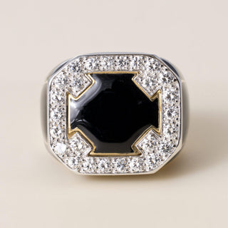 Vintage 18K David Webb 0.90 CT Diamond Onyx and Black Enamel Ring