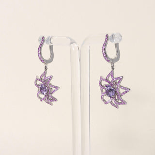 Estate Platinum Purple Sapphire and Topaz Floral Dangle Earrings