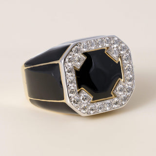 Vintage 18K David Webb 0.90 CT Diamond Onyx and Black Enamel Ring