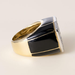 Vintage 18K David Webb 0.90 CT Diamond Onyx and Black Enamel Ring