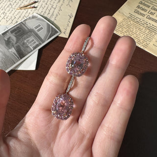 Estate 14K Rose Gold Kunzite and Diamond Dangle Earrings