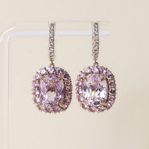 Estate 14K Rose Gold Kunzite and Diamond Dangle Earrings