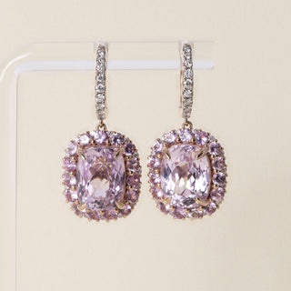 Estate 14K Rose Gold Kunzite and Diamond Dangle Earrings