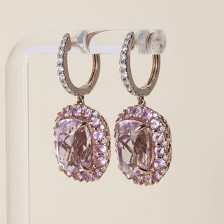 Estate 14K Rose Gold Kunzite and Diamond Dangle Earrings