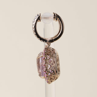 Estate 14K Rose Gold Kunzite and Diamond Dangle Earrings