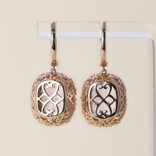 Estate 14K Rose Gold Kunzite and Diamond Dangle Earrings
