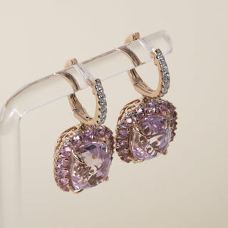Estate 14K Rose Gold Kunzite and Diamond Dangle Earrings