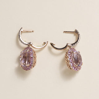 Estate 14K Rose Gold Kunzite and Diamond Dangle Earrings