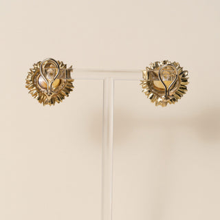 Vintage 18K/14K Gold 10 Carats Citrine Cabochon and Diamond Sunburst Earrings