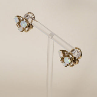 Vintage Australian Opal and Diamond Cluster Earrings 17K Gold Earrings