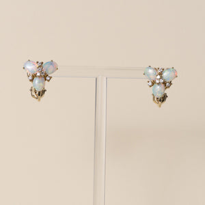 Vintage Australian Opal and Diamond Cluster Earrings 17K Gold Earrings