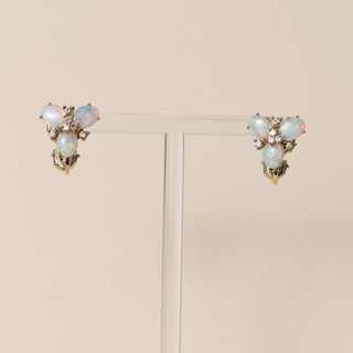 Vintage Australian Opal and Diamond Cluster Earrings 17K Gold Earrings