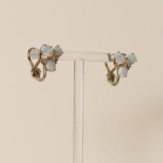 Vintage Australian Opal and Diamond Cluster Earrings 17K Gold Earrings