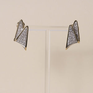 Vintage Jack Gutschneider 12K/14K Gold 1.40 ct Diamond Pave Folded Fan Earrings