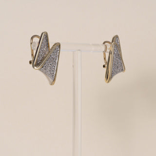 Vintage Jack Gutschneider 12K/14K Gold 1.40 ct Diamond Pave Folded Fan Earrings