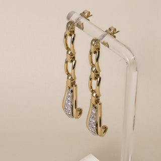 Vintage 14K/17K Gold 0.60 Carats Pave Diamond Drop Chain Link Earrings