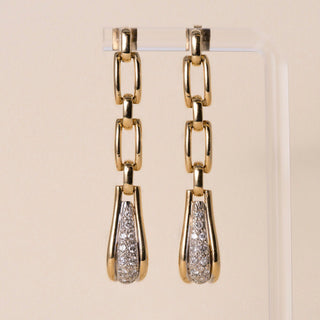 Vintage 14K/17K Gold 0.60 Carats Pave Diamond Drop Chain Link Earrings