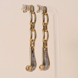 Vintage 14K/17K Gold 0.60 Carats Pave Diamond Drop Chain Link Earrings