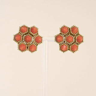 Tiffany & Co. Vintage Italian 18K Gold Sugarloaf Coral Floral Cluster Earrings