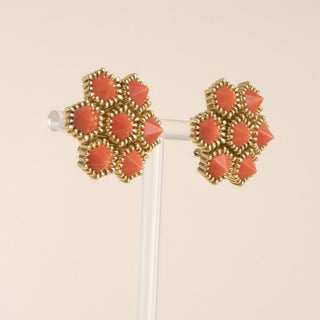 Tiffany & Co. Vintage Italian 18K Gold Sugarloaf Coral Floral Cluster Earrings