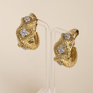 Vintage 1960s David Webb 18K Gold 3.35 CT Diamond Clip-On Huggie Earrings