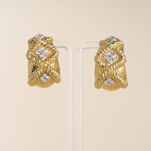 Vintage 1960s David Webb 18K Gold 3.35 CT Diamond Clip-On Huggie Earrings